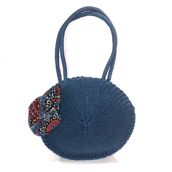 French Connection 15” blue natural fiber bag - WOW - Picture 1 of 11